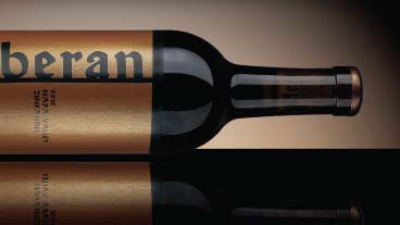 Moody horizontal bottle shot with Beran wine label